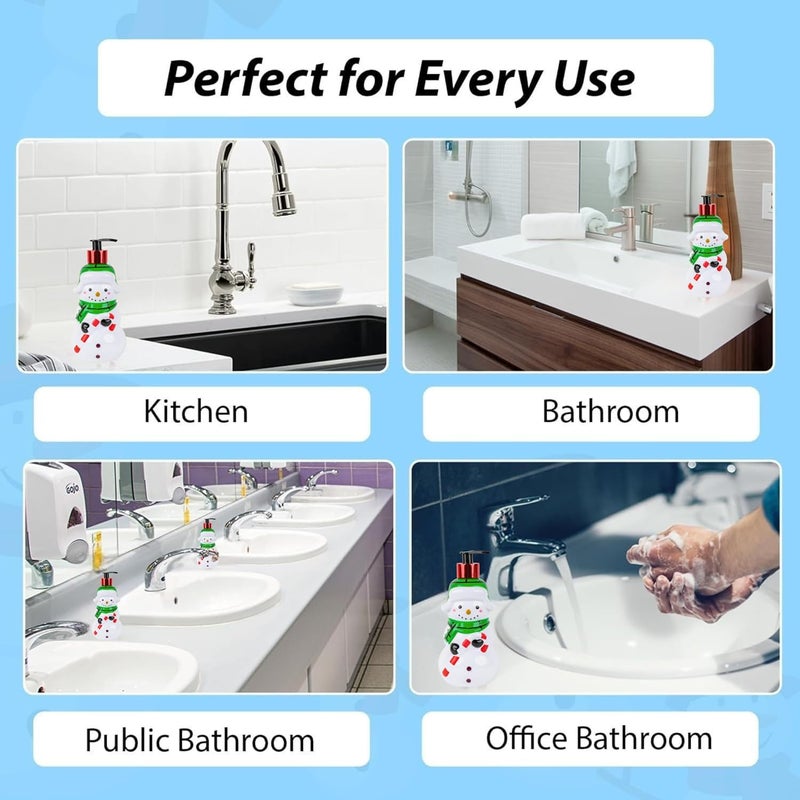 simple pleasures Snow Frosting Hand Soap Dispenser – 16.9 fl oz Refillable Holiday Soap, Ceramic Snowman Design with Candy Cane & Green Scarf – Festive Winter Bathroom & Kitchen Décor Gift - Image 4